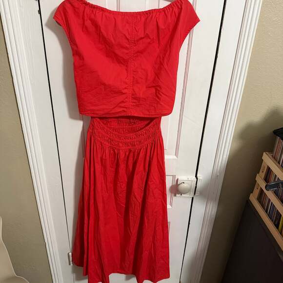Faherty Amalfi Dress Hibiscus Red Orange Back Cutout Midi Cotton Small - Picture 6 of 10
